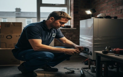 Engineer completing rapid boiler installation in Glasgow home